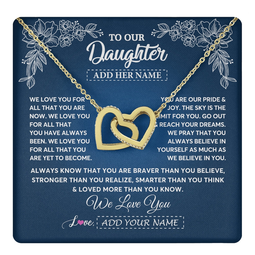 Interlocking Hearts Necklace 18K Yellow Gold Finish | 1 | Personalized To Our Daughter Gifts From Mom Dad Necklace We Love You Jewelry Present Gift For Daughter Birthday Christmas Custom Custom Gift Box Message Card | https://teecentury.