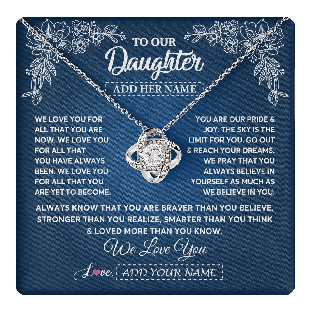 Love Knot Necklace 14K White Gold Finish | 1 | Personalized To Our Daughter Gifts From Mom Dad Necklace We Love You Jewelry Present Gift For Daughter Birthday Christmas Custom Custom Gift Box Message Card | https://teecentury.