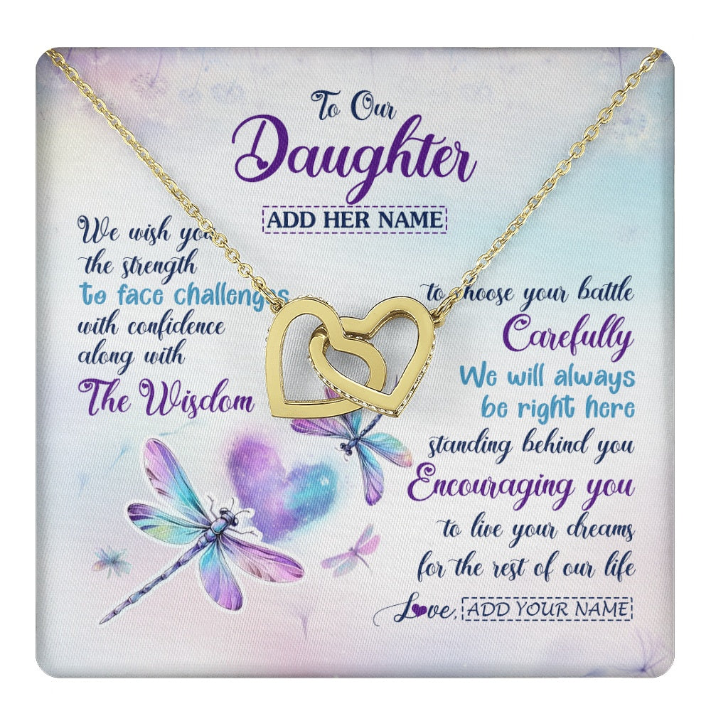 Interlocking Hearts Necklace 18K Yellow Gold Finish | 1 | Personalized To Our Daughter Gifts Necklace From Mom Dad Always Be Right Here Dragonfly Birthday For Daughter Christmas Custom Jewelry Gift Box Message Card | https://teecentury.
