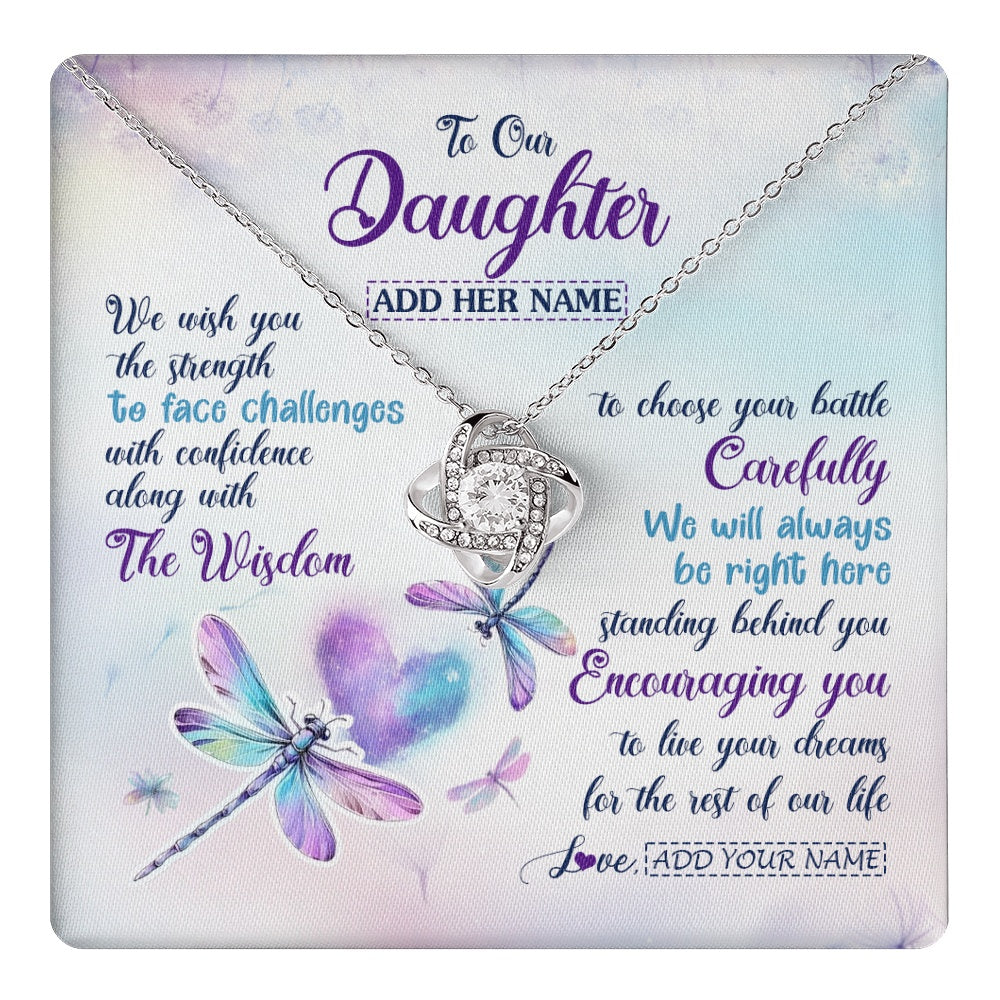 Love Knot Necklace 14K White Gold Finish | 1 | Personalized To Our Daughter Gifts Necklace From Mom Dad Always Be Right Here Dragonfly Birthday For Daughter Christmas Custom Jewelry Gift Box Message Card | https://teecentury.
