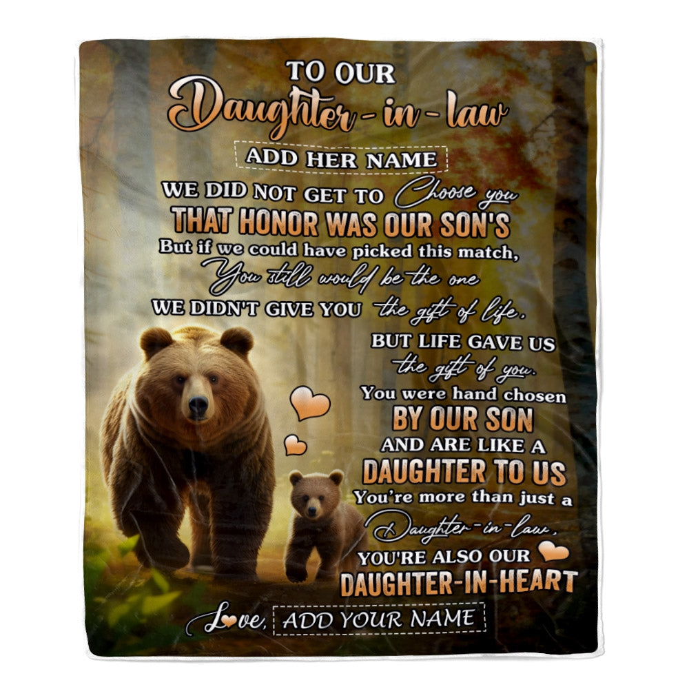 Personalized To Our Daughter In Law Gifts Blanket From Mother-In-Law Bear Gifts For Daughter In Law Birthday Valentine's Wedding Presents Custom Fleece Blanket | teecentury