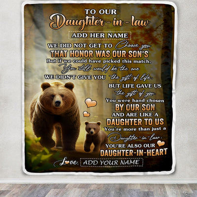 Personalized To Our Daughter In Law Gifts Blanket From Mother-In-Law Bear Gifts For Daughter In Law Birthday Valentine's Wedding Presents Custom Fleece Blanket | teecentury