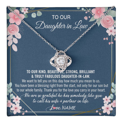 Love Knot Necklace 14K White Gold Finish | 1 | Personalized To Our Daughter In Law Necklace On Wedding Day For Bride From Mother In Law Daughter In Law Jewelry Wedding Day Customized Gift Box Message Card | teecentury