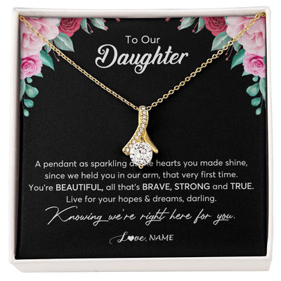 Alluring Beauty Necklace 18K Yellow Gold Finish | Personalized To Our Daughter Necklace From Mom Dad You're Beautiful Daughter Jewelry Pendant Birthday Valentines Day Christmas Customized Gift Box Message Card | teecentury