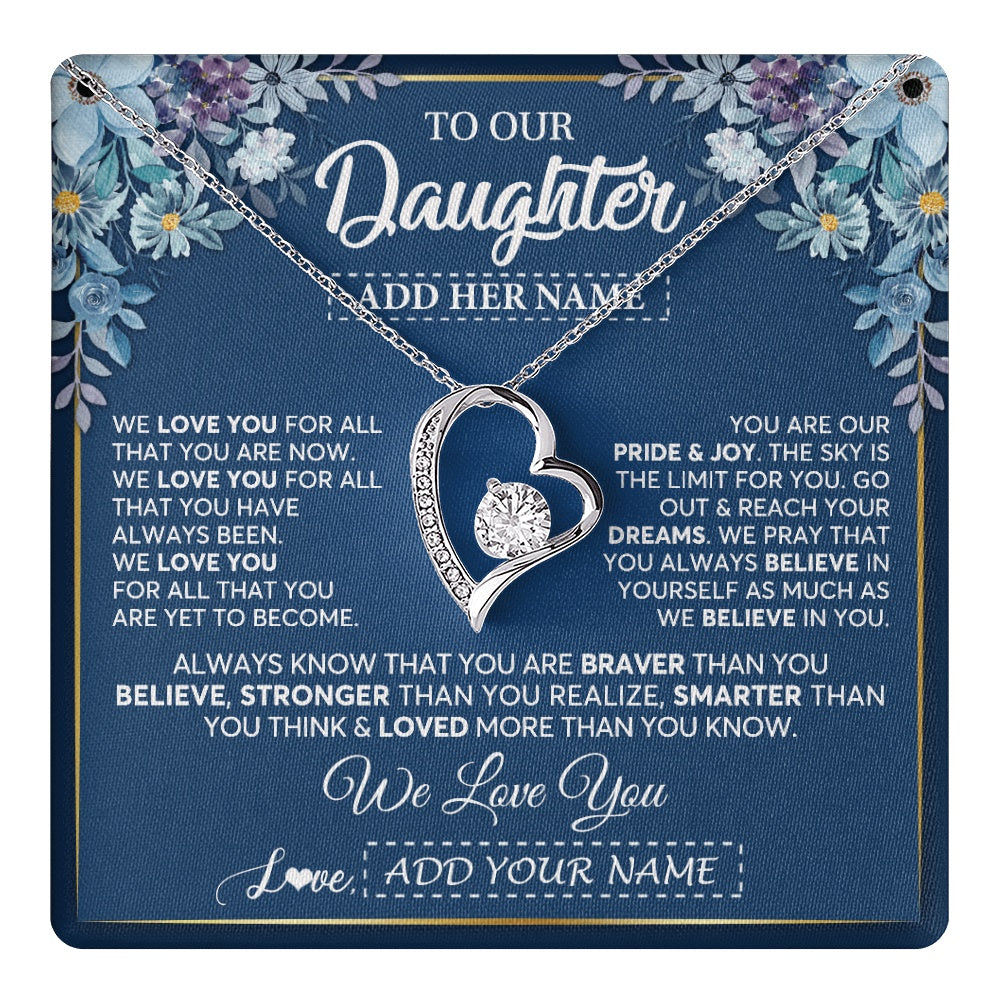 Forever Love Necklace 14K White Gold Finish | 1 | Personalized To Our Daughter Necklace Gift From Parent Mom Dad Mother Father We Love You Daughter Birthday Gift Graduation Christmas Gift Box Message Card | teecentury.myshopify