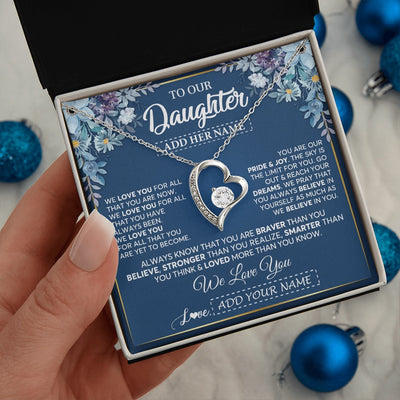 Forever Love Necklace 14K White Gold Finish | 2 | Personalized To Our Daughter Necklace Gift From Parent Mom Dad Mother Father We Love You Daughter Birthday Gift Graduation Christmas Gift Box Message Card | teecentury.myshopify
