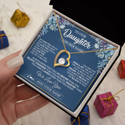 Forever Love Necklace 18K Yellow Gold Finish | 2 | Personalized To Our Daughter Necklace Gift From Parent Mom Dad Mother Father We Love You Daughter Birthday Gift Graduation Christmas Gift Box Message Card | teecentury.myshopify