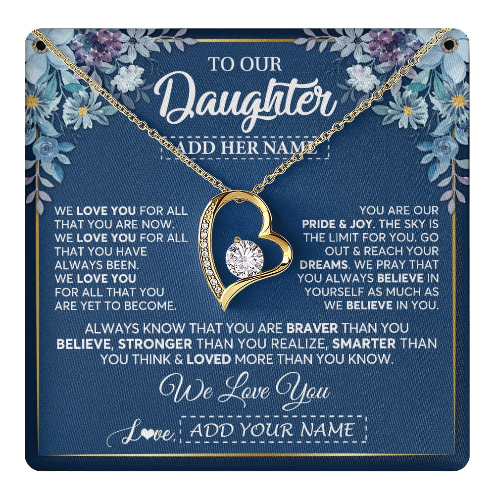 Forever Love Necklace 18K Yellow Gold Finish | 1 | Personalized To Our Daughter Necklace Gift From Parent Mom Dad Mother Father We Love You Daughter Birthday Gift Graduation Christmas Gift Box Message Card | teecentury.myshopify
