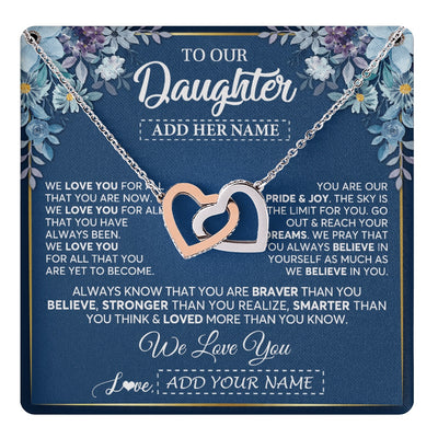 Interlocking Hearts Necklace Stainless Steel & Rose Gold Finish | 1 | Personalized To Our Daughter Necklace Gift From Parent Mom Dad Mother Father We Love You Daughter Birthday Gift Graduation Christmas Gift Box Message Card | teecentury.myshopify