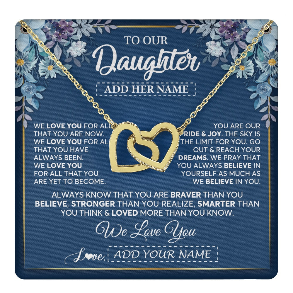 Interlocking Hearts Necklace 18K Yellow Gold Finish | 1 | Personalized To Our Daughter Necklace Gift From Parent Mom Dad Mother Father We Love You Daughter Birthday Gift Graduation Christmas Gift Box Message Card | teecentury.myshopify