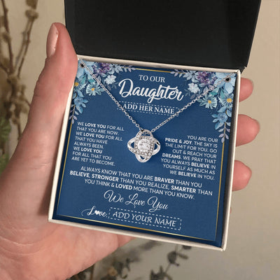 Love Knot Necklace 14K White Gold Finish | 2 | Personalized To Our Daughter Necklace Gift From Parent Mom Dad Mother Father We Love You Daughter Birthday Gift Graduation Christmas Gift Box Message Card | teecentury.myshopify