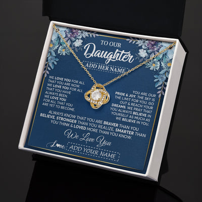 Love Knot Necklace 18K Yellow Gold Finish | 2 | Personalized To Our Daughter Necklace Gift From Parent Mom Dad Mother Father We Love You Daughter Birthday Gift Graduation Christmas Gift Box Message Card | teecentury.myshopify