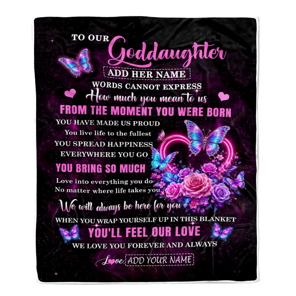 Personalized To Our Goddaughter Blanket Sentimental Gift From Godmother Godfather Words Of Love For Goddaughter Birthday Christmas Gifts Custom Fleece Blanket Shirt & Hoodie | teecentury