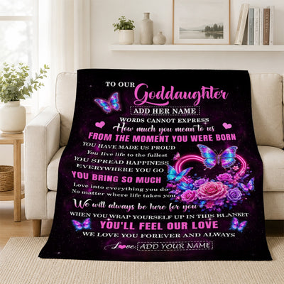 Personalized To Our Goddaughter Blanket Sentimental Gift From Godmother Godfather Words Of Love For Goddaughter Birthday Christmas Gifts Custom Fleece Blanket Shirt & Hoodie | teecentury