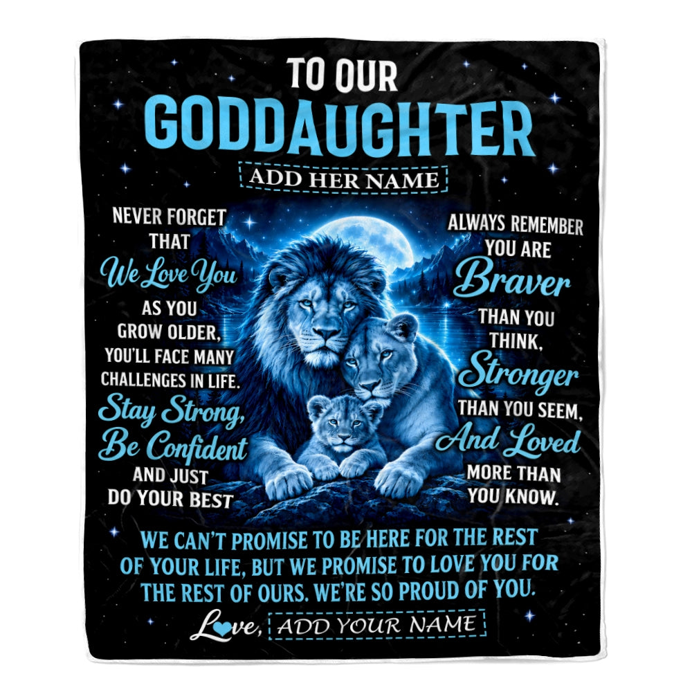 Personalized To Our Goddaughter Gift Blanket From Godmother Godfather Lion Love Letter Graduation Gift Goddaughter Birthday Gifts Christmas Fleece Blanket | teecentury