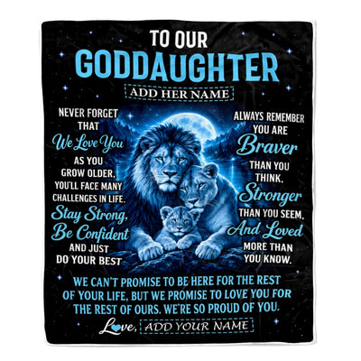 Personalized To Our Goddaughter Gift Blanket From Godmother Godfather Lion Love Letter Graduation Gift Goddaughter Birthday Gifts Christmas Fleece Blanket | teecentury