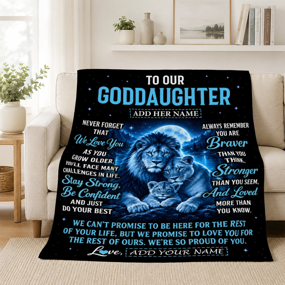 Personalized To Our Goddaughter Gift Blanket From Godmother Godfather Lion Love Letter Graduation Gift Goddaughter Birthday Gifts Christmas Fleece Blanket | teecentury
