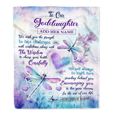 Personalized To Our Goddaughter Gifts Blanket From Godmother Always Be Right Here Dragonfly Birthday Gifts For Goddaughter Christmas Custom Fleece Blanket | teecentury