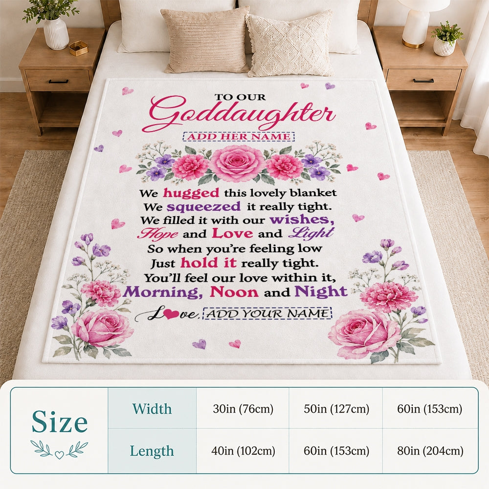 Personalized To Our Goddaughter Gifts Blanket From Godmother Floral Purple Pink Lovely Message Birthday Gift For Goddaughter Christmas Custom Fleece Blanket | teecentury