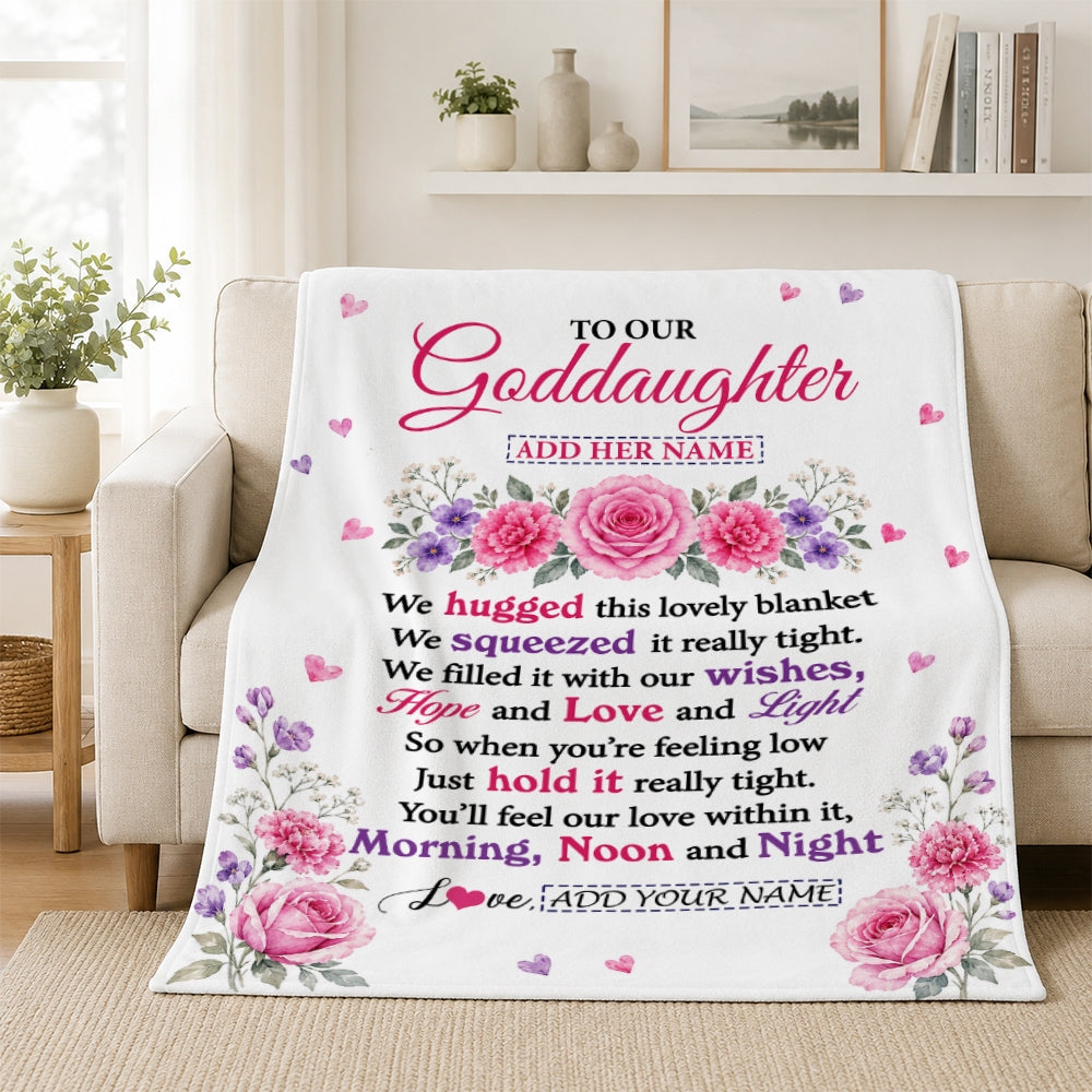 Personalized To Our Goddaughter Gifts Blanket From Godmother Floral Purple Pink Lovely Message Birthday Gift For Goddaughter Christmas Custom Fleece Blanket | teecentury
