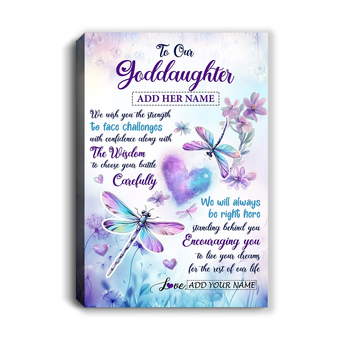 Personalized To Our Goddaughter Gifts From Godmother Always Be Right Here Dragonfly Birthday Gifts For Goddaughter Christmas Custom Wall Decor Wall Art Framed Canvas | teecentury