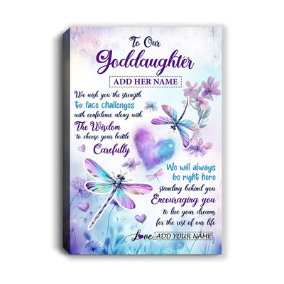 Personalized To Our Goddaughter Gifts From Godmother Always Be Right Here Dragonfly Birthday Gifts For Goddaughter Christmas Custom Wall Decor Wall Art Framed Canvas | teecentury