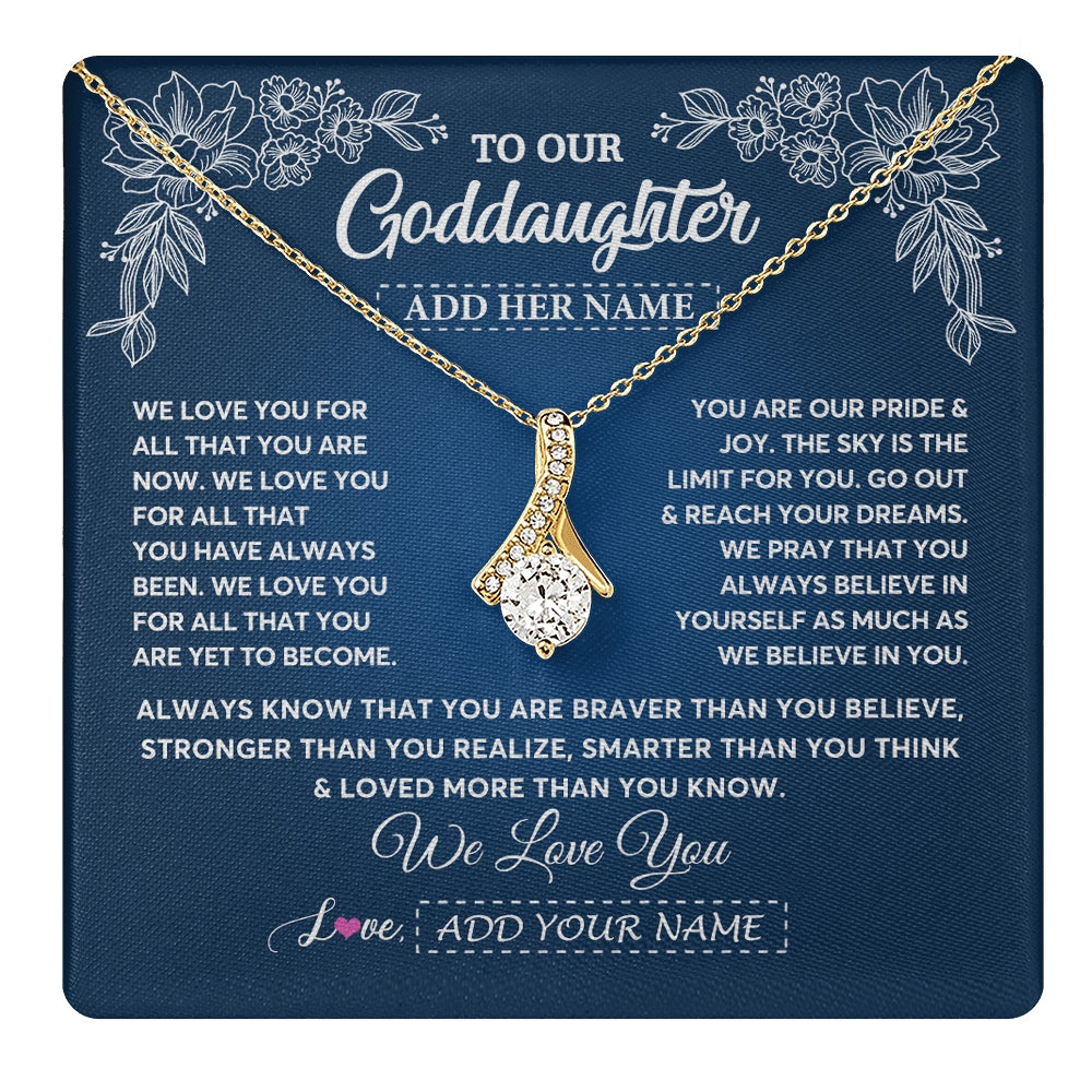 Alluring Beauty Necklace 18K Yellow Gold Finish | 1 | Personalized To Our Goddaughter Gifts From Godmother Necklace We Love You Jewelry Present Gift Goddaughter Birthday Christmas Custom Gift Box Message Card | https://teecentury.