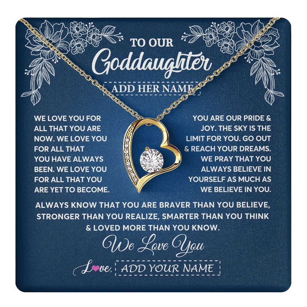 Forever Love Necklace 18K Yellow Gold Finish | 1 | Personalized To Our Goddaughter Gifts From Godmother Necklace We Love You Jewelry Present Gift Goddaughter Birthday Christmas Custom Gift Box Message Card | https://teecentury.