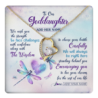 Forever Love Necklace 18K Yellow Gold Finish | 1 | Personalized To Our Goddaughter Gifts Necklace From Godmother Always Be Right Here Dragonfly Birthday For Goddaughter Christmas Jewelry Gift Box Message Card | https://teecentury.