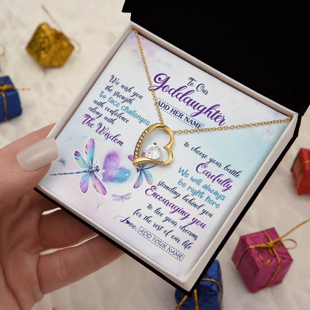 Forever Love Necklace 18K Yellow Gold Finish | 2 | Personalized To Our Goddaughter Gifts Necklace From Godmother Always Be Right Here Dragonfly Birthday For Goddaughter Christmas Jewelry Gift Box Message Card | https://teecentury.