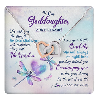 Interlocking Hearts Necklace Stainless Steel & Rose Gold Finish | 1 | Personalized To Our Goddaughter Gifts Necklace From Godmother Always Be Right Here Dragonfly Birthday For Goddaughter Christmas Jewelry Gift Box Message Card | https://teecentury.
