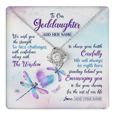 Love Knot Necklace 14K White Gold Finish | 1 | Personalized To Our Goddaughter Gifts Necklace From Godmother Always Be Right Here Dragonfly Birthday For Goddaughter Christmas Jewelry Gift Box Message Card | https://teecentury.