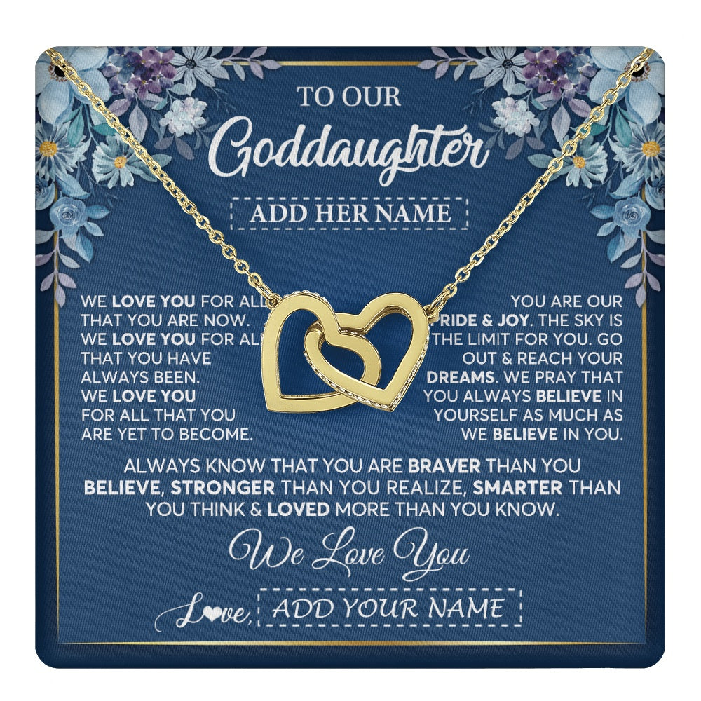 Interlocking Hearts Necklace 18K Yellow Gold Finish | 1 | Personalized To Our Goddaughter Necklace Gift From Godmother Uncle We Love You Goddaughter Birthday Gift Graduation Christmas Custom Gift Box Message Card | teecentury.myshopify
