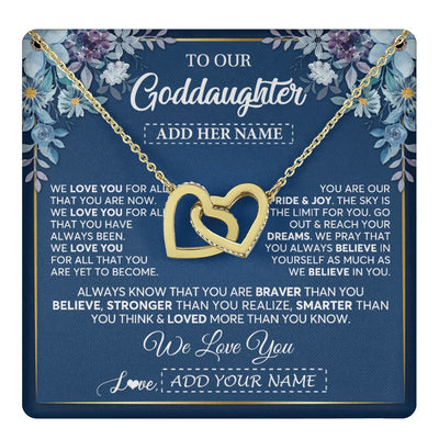 Interlocking Hearts Necklace 18K Yellow Gold Finish | 1 | Personalized To Our Goddaughter Necklace Gift From Godmother Uncle We Love You Goddaughter Birthday Gift Graduation Christmas Custom Gift Box Message Card | teecentury.myshopify