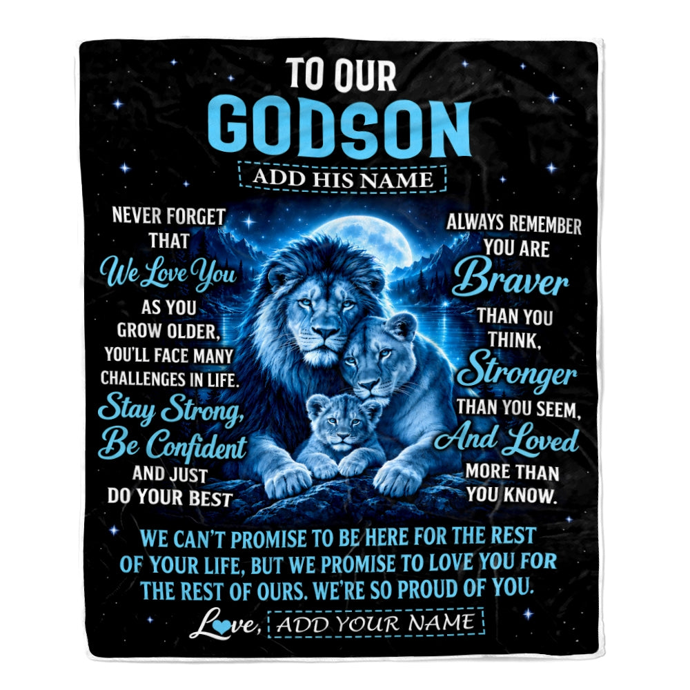 Personalized To Our Godson Gift Blanket From Godmother Godfather Lion Love Letter Graduation Gift Godson Birthday Gifts Christmas Custom Fleece Blanket | teecentury