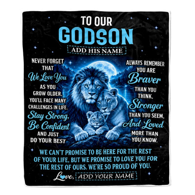 Personalized To Our Godson Gift Blanket From Godmother Godfather Lion Love Letter Graduation Gift Godson Birthday Gifts Christmas Custom Fleece Blanket | teecentury