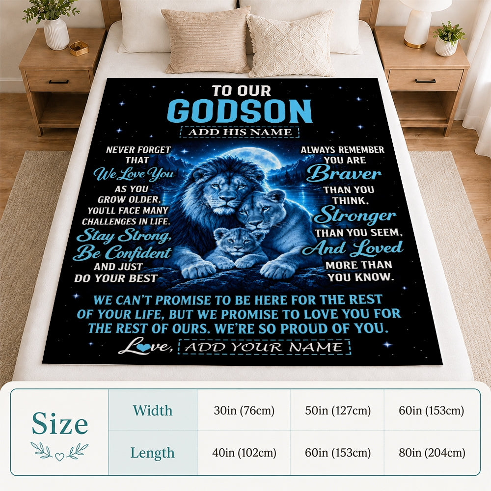Personalized To Our Godson Gift Blanket From Godmother Godfather Lion Love Letter Graduation Gift Godson Birthday Gifts Christmas Custom Fleece Blanket | teecentury