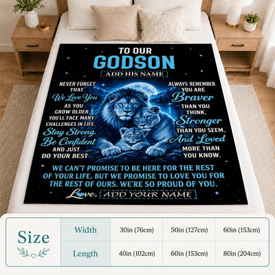 Personalized To Our Godson Gift Blanket From Godmother Godfather Lion Love Letter Graduation Gift Godson Birthday Gifts Christmas Custom Fleece Blanket | teecentury