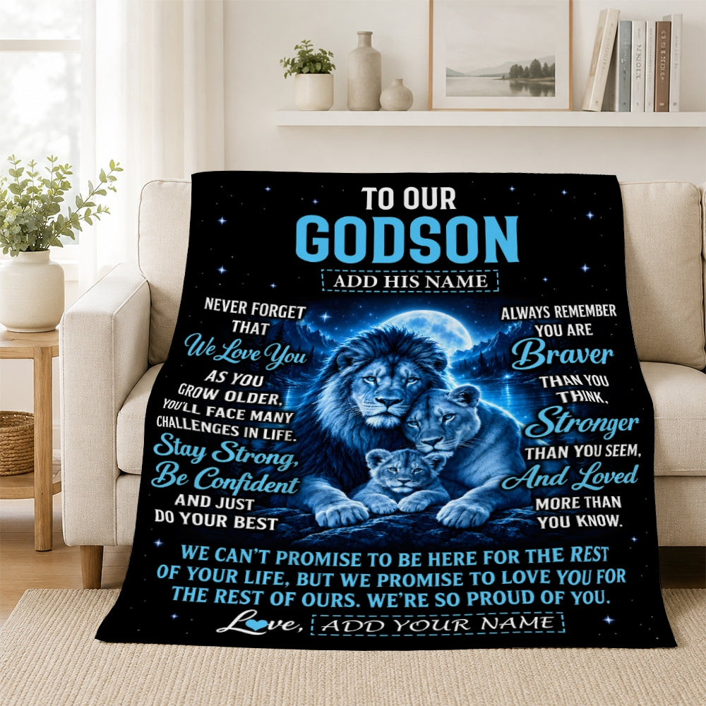 Personalized To Our Godson Gift Blanket From Godmother Godfather Lion Love Letter Graduation Gift Godson Birthday Gifts Christmas Custom Fleece Blanket | teecentury