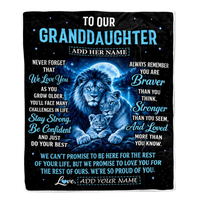 Personalized To Our Granddaughter Gift Blanket From Grandma Grandpa Lion Love Letter Graduation Gift Granddaughter Birthday Gifts Christmas Fleece Blanket | teecentury