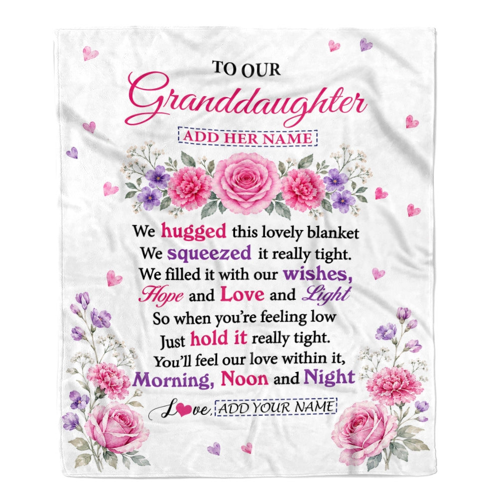 Personalized To Our Granddaughter Gifts Blanket From Grandma Grandpa Floral Purple Pink Lovely Message Birthday Gift For Granddaughter Christmas Fleece Blanket | teecentury