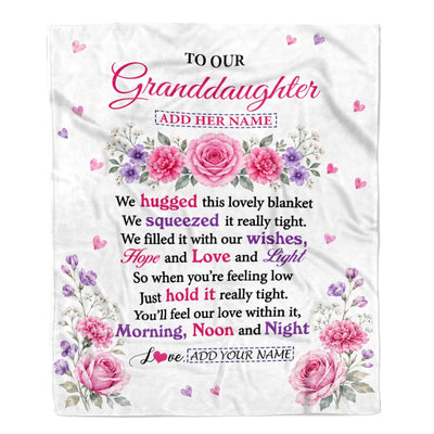 Personalized To Our Granddaughter Gifts Blanket From Grandma Grandpa Floral Purple Pink Lovely Message Birthday Gift For Granddaughter Christmas Fleece Blanket | teecentury