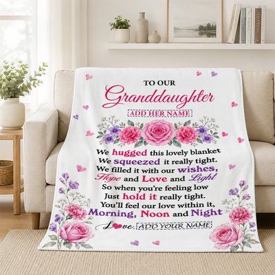 Personalized To Our Granddaughter Gifts Blanket From Grandma Grandpa Floral Purple Pink Lovely Message Birthday Gift For Granddaughter Christmas Fleece Blanket | teecentury