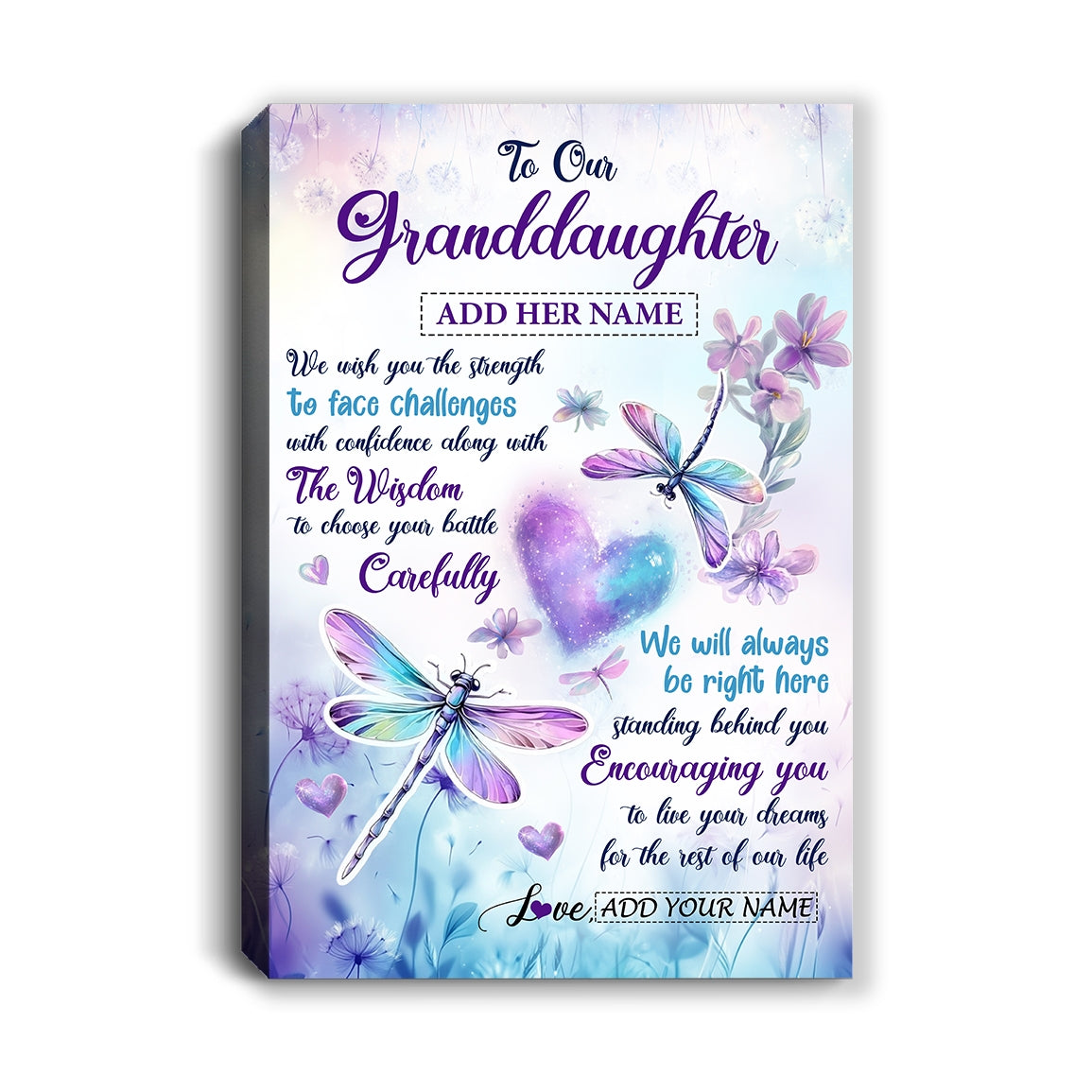 Personalized To Our Granddaughter Gifts From Grandma Grandpa Always Be Right Here Dragonfly Birthday Gifts For Granddaughter Christmas Custom Wall Art Framed Canvas | teecentury