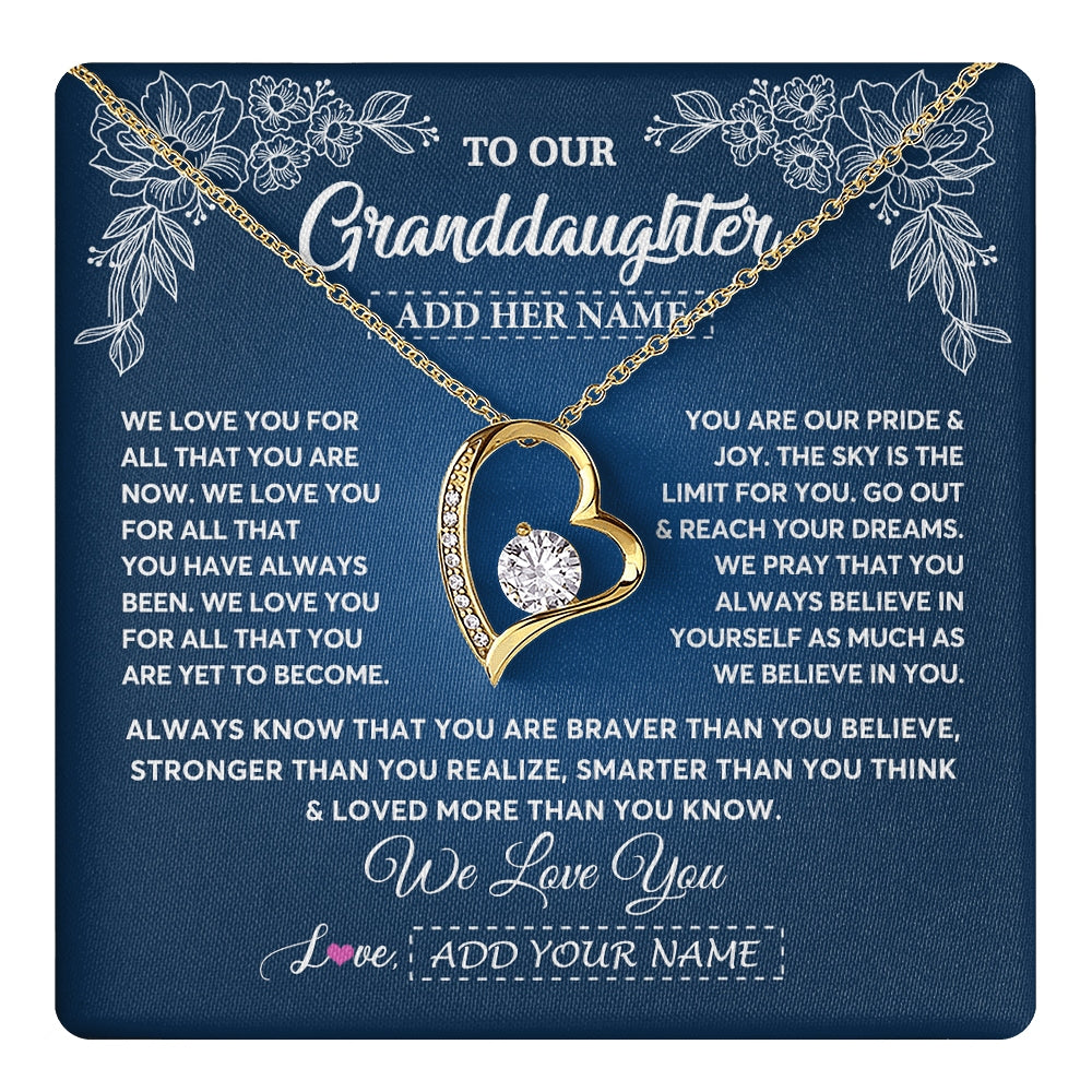 Forever Love Necklace 18K Yellow Gold Finish | 1 | Personalized To Our Granddaughter Gifts From Grandma Grandpa Necklace We Love You Jewelry Gift Granddaughter Birthday Christmas Custom Gift Box Message Card | https://teecentury.