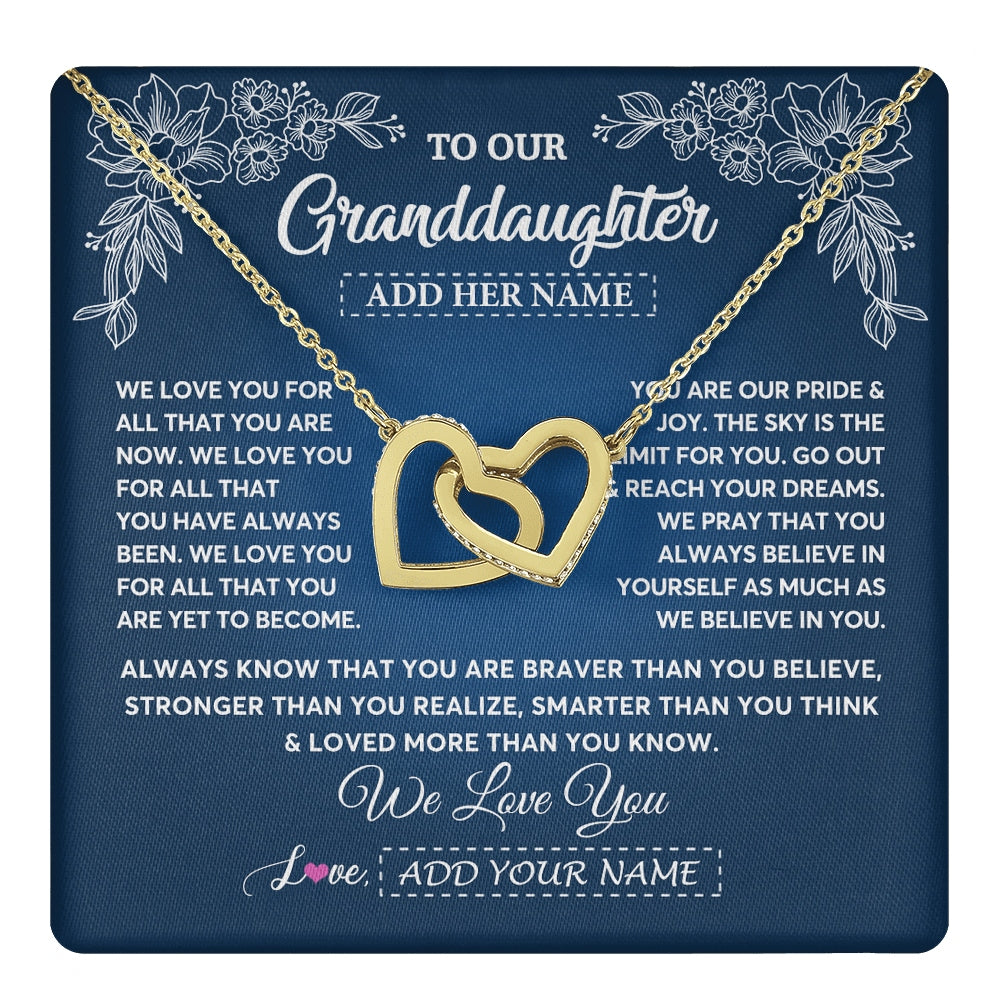 Interlocking Hearts Necklace 18K Yellow Gold Finish | 1 | Personalized To Our Granddaughter Gifts From Grandma Grandpa Necklace We Love You Jewelry Gift Granddaughter Birthday Christmas Custom Gift Box Message Card | https://teecentury.