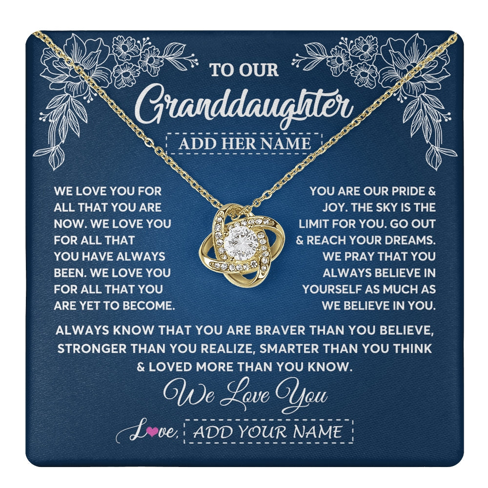 Love Knot Necklace 18K Yellow Gold Finish | 1 | Personalized To Our Granddaughter Gifts From Grandma Grandpa Necklace We Love You Jewelry Gift Granddaughter Birthday Christmas Custom Gift Box Message Card | https://teecentury.