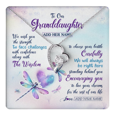 Forever Love Necklace 14K White Gold Finish | 1 | Personalized To Our Granddaughter Gifts Necklace From Grandma Grandpa Always Be Right Here Dragonfly Birthday For Granddaughter Christmas Gift Box Message Card | https://teecentury.