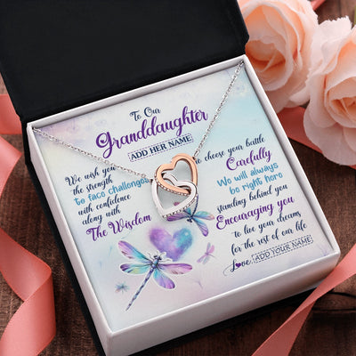 Interlocking Hearts Necklace Stainless Steel & Rose Gold Finish | 2 | Personalized To Our Granddaughter Gifts Necklace From Grandma Grandpa Always Be Right Here Dragonfly Birthday For Granddaughter Christmas Gift Box Message Card | https://teecentury.