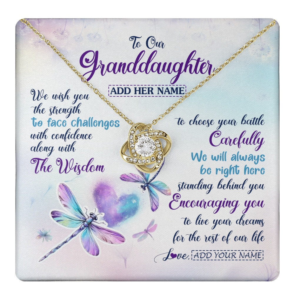 Love Knot Necklace 18K Yellow Gold Finish | 1 | Personalized To Our Granddaughter Gifts Necklace From Grandma Grandpa Always Be Right Here Dragonfly Birthday For Granddaughter Christmas Gift Box Message Card | https://teecentury.